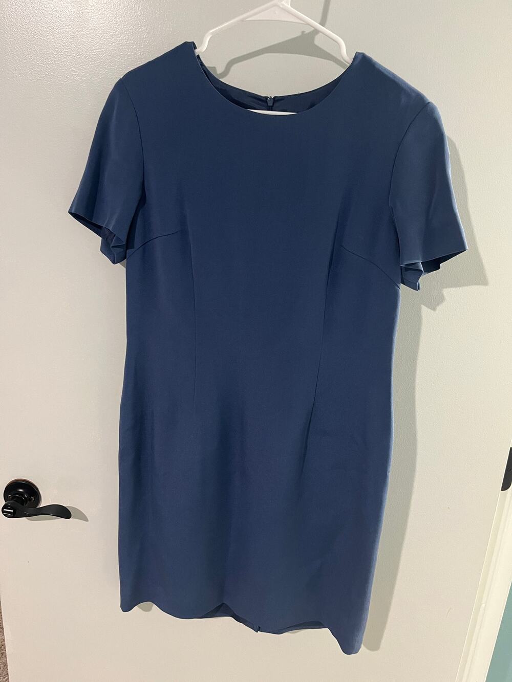 Talbots Petites Pure Silk Sheath Dress Blue Short Sleeve Lined Petite 12